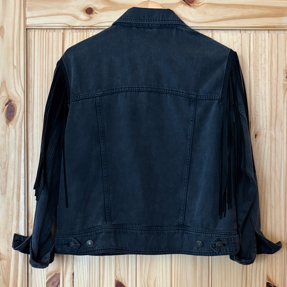 WE THE FREE Black Fringe Denim Jacket - Picture 2 of 2